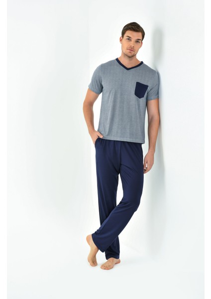 Viskon Lacivert Erkek Pijama Takımı