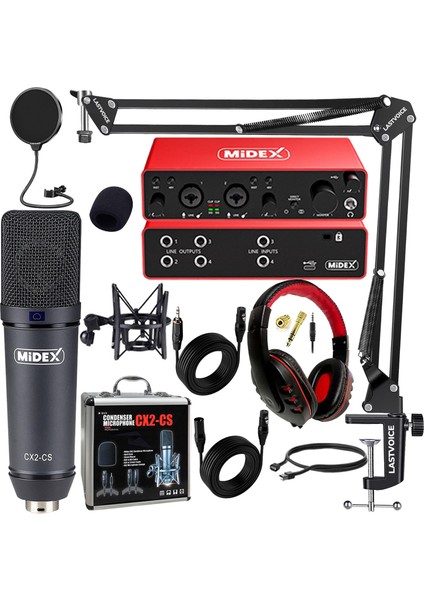 Functional Paket-4 Stüdyo Ekipmanları Mikrofon 4 Çıkış Ses Kartı Full Set