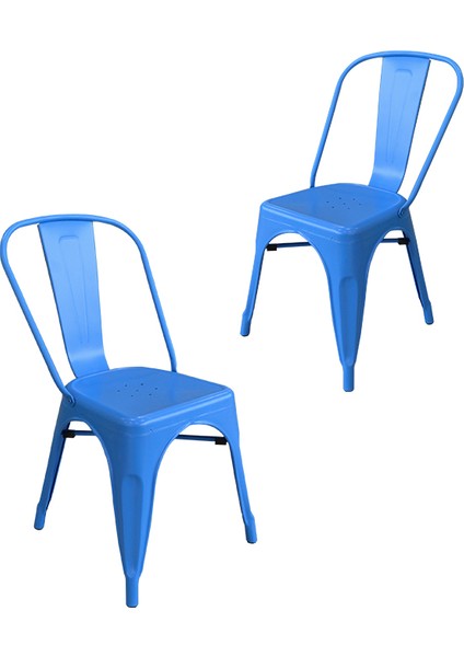 Tolix Kolsuz Metal Sandalye-Mavi(2 Adet)