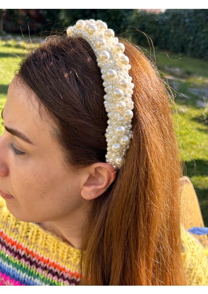 Tasarım Abiye El Işlemesi Düğün Kına Nişan Afterparty Kadın Beyaz Inci Taç indirimleri