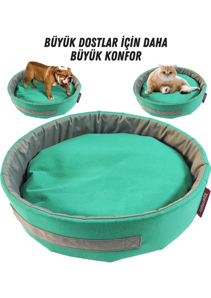 Sünger Simit Köpek Yuvası Küçük Irk Köpek Yatağı ve Kedi Yatağı 55 cm Turkuaz Antrasit