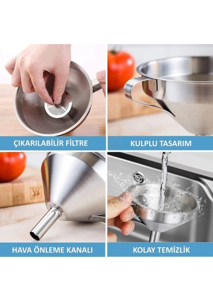 Paslanmaz Çelik Huni Filtreli 150 mm - Kulplu Süzgeçli