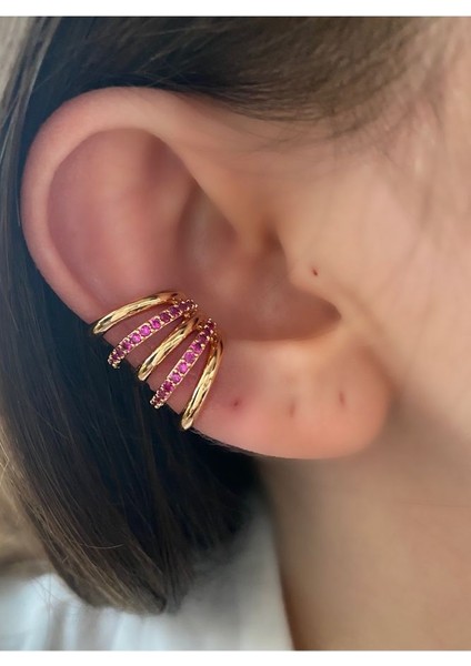 Kadın Büyük Earcuff Taşlı 5 Sıra Kıkırdak Küpe fiyatları