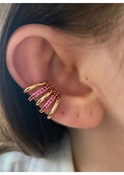 Kadın Büyük Earcuff Taşlı 5 Sıra Kıkırdak Küpe modelleri