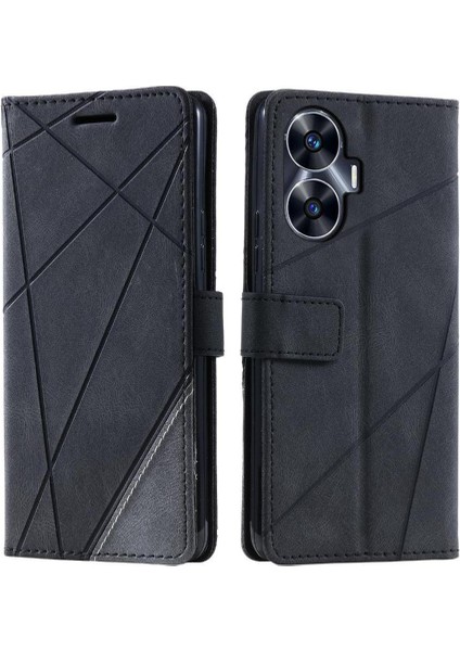 Realme C55 Manyetik Kart Tutucu Için Kickstand Pu Deri Darbeye Dayanıklı (Yurt Dışından)