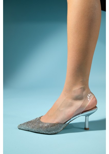 Know Gümüş Taşlı Şeffaf Kadın Topuklu Abiye Ayakkabı indirimleri