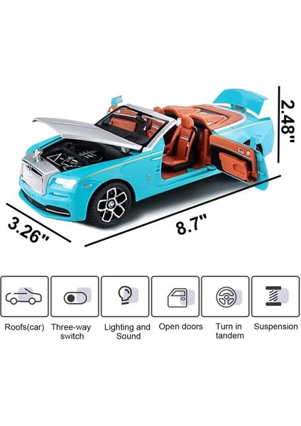 Yeni Sürüm - Zarif Araba Modeli 1/24 Rolls-Royce Şafak Model Araba, Çinko Alaşımlı Yetişkinler ve Çocuklar Için Ses ve Işık ile Geri Çekin Oyuncak Araba Hediye. (Mavi)1 (Yurt Dışından)