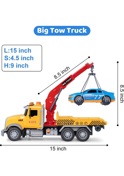 Büyük Çekiciler Çocuklar Için Kancalı ve Arabalı Oyuncak Kamyonlar Çocuklar Için Işıklı ve Sesli Geri Çekilebilir Kamyon Oyuncakları (1:18 Plastik Çekici)1 (Yurt Dışından)