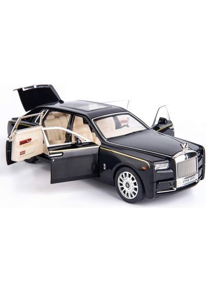 1/24 Rolls-Royce Phantom Model Araba, Çinko Alaşım Geri Çekin Oyuncak Döküm Oyuncak Arabalar Ses ve Işık ile Çocuklar Için Erkek Kız Hediye (Siyah)1 (Yurt Dışından)