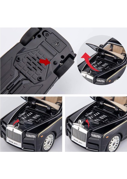 1/24 Rolls-Royce Phantom Model Araba, Çinko Alaşım Geri Çekin Oyuncak Döküm Oyuncak Arabalar Ses ve Işık ile Çocuklar Için Erkek Kız Hediye (Siyah)1 (Yurt Dışından)