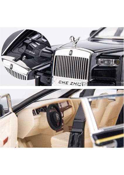 1/24 Rolls-Royce Phantom Model Araba, Çinko Alaşım Geri Çekin Oyuncak Döküm Oyuncak Arabalar Ses ve Işık ile Çocuklar Için Erkek Kız Hediye (Siyah)1 (Yurt Dışından)