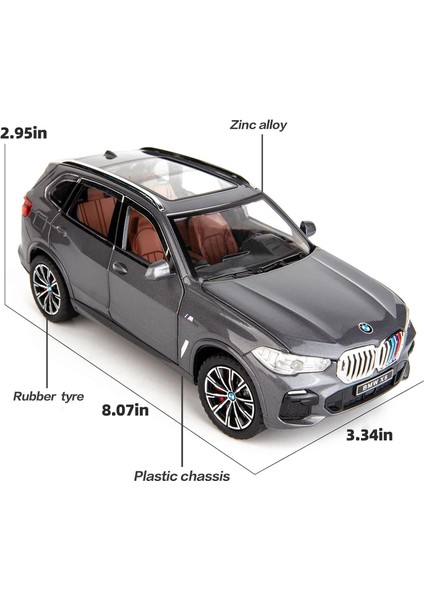 1:24 Bmw X5 Suv Model Araba Oyuncak Için Uyumlu, Çinko Alaşım Geri Çekin Oyuncak Araba Çocuklar Için Ses ve Işık ile Erkek Kız Hediye (Gri)1 (Yurt Dışından) modelleri