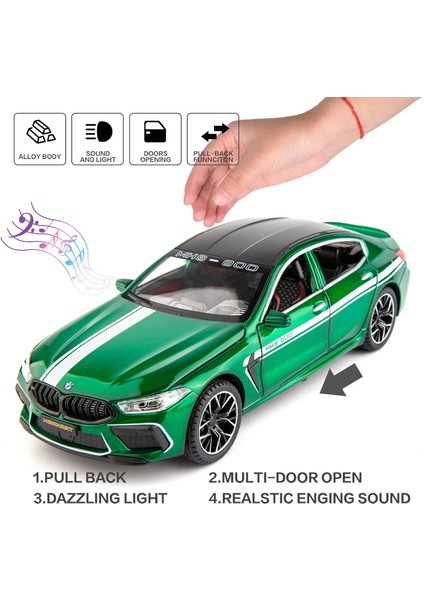 Pres Döküm Model Araba 1/24 Bmw M8 Alaşım Oyuncak Araba Geri Çekin Oyuncak Araç Ses ve Işık ile Kapı Erkek Kız Festivali Doğum Günü Hediyesi Için Açılabilir (Yeşil)1 (Yurt Dışından) modelleri