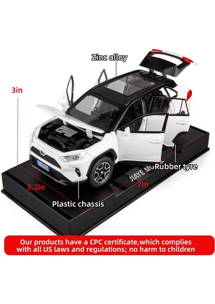 Model Araba 1/32 Rav4 Alaşımlı Döküm Koleksiyonluk Oyuncak Araba Işıklı ve Sesli Oyuncak Araç Kapısı Erkek Çocuklar Için Açılabilir Bebek Hediyesi (Beyaz)1 (Yurt Dışından)