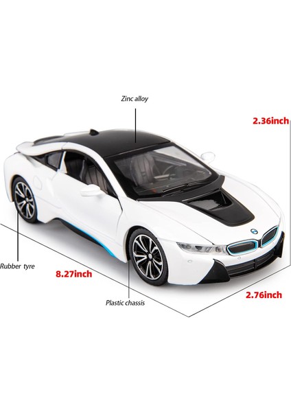 1/24 Bmw I8 Model Araba Için Uyumlu, Çinko Alaşım Geri Çekin Oyuncak Araba Çocuklar Için Ses ve Işık ile Erkek Kız Hediye (Beyaz)1 (Yurt Dışından)