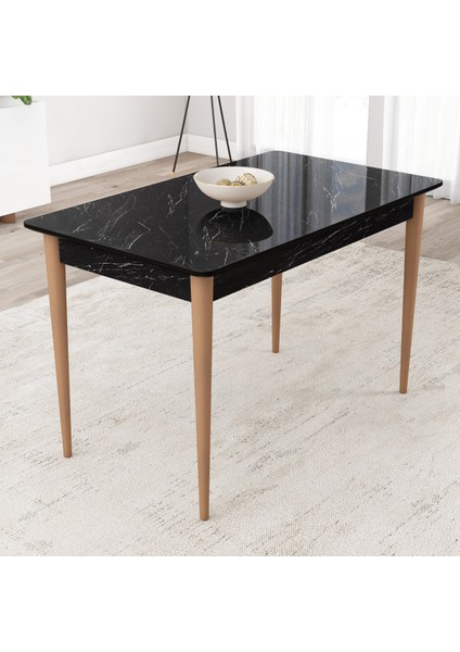 Lois Siyah Mermer Desen 72X112 Mdf Ahşap Ayaklı Kaliteli Sabit Mutfak Masası