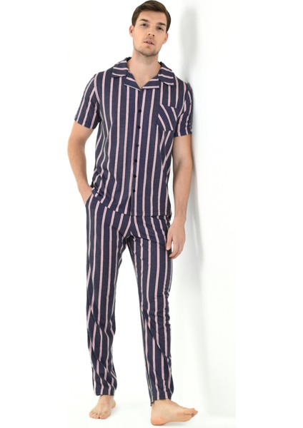 Çizgili Viskon 3'lü Erkek Pijama Takımı