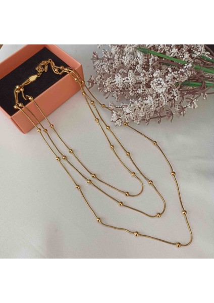 Jupiter Jewellery Çelik Topçuk Gold Çoklu Kolye