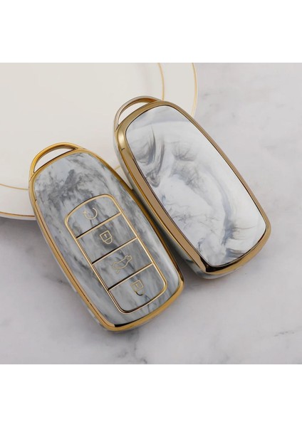 Chery Tiggo 8 Pro & Omoda 5 & Tiggo 7 Avantgarde Elektroliz Tpu Mermer Desenli Anahtar Kılıfı (1 Adet)
