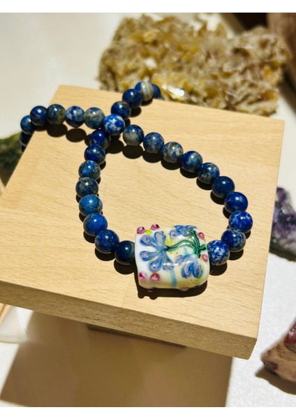 Cam Boncuk Detaylı Lapis Lazuli Doğal Taşlı Kolye