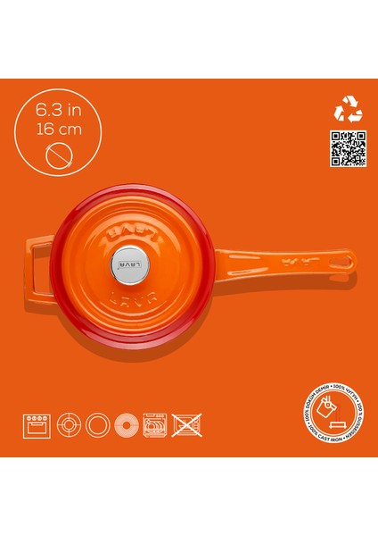 Döküm Yuvarlak Sos Tenceresi Metal Saplı Çap(Ø16 Cm, Iç Krem, Turuncu fırsatları