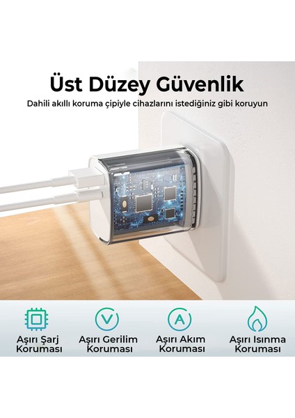 ZH-2U41T 25W PD + USB 3.0 Çıkışlı iPad / iPhone / Android Uyumlu Çift Portlu Seyahat Adaptörü