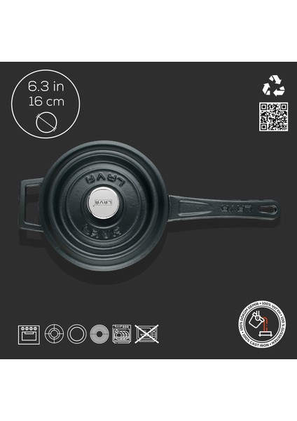 Döküm Yuvarlak Sos Tenceresi Metal Saplı Çap(Ø16 Cm, Iç Krem, Mat Siyah fırsatları