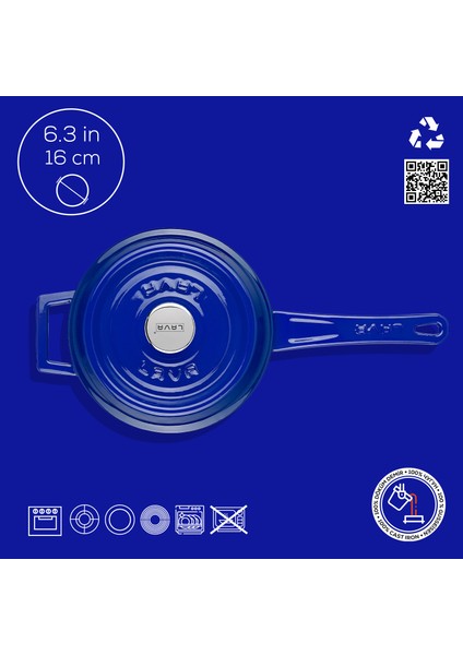 Döküm Yuvarlak Sos Tenceresi Metal Saplı Çap(Ø16 Cm, Iç Krem, Mavi fırsatları