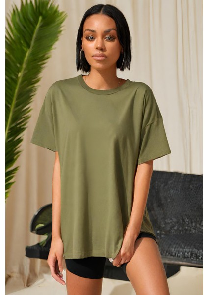 Kadın Penye Oversize Kısa Kollu T-Shirt