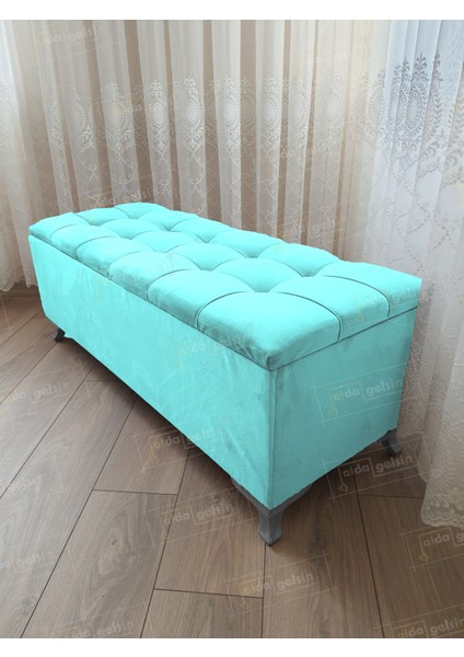 Yeni Model Lüks Çizgi Kapitoneli Sandıklı Puf Bench (60*45) Gümüşayak