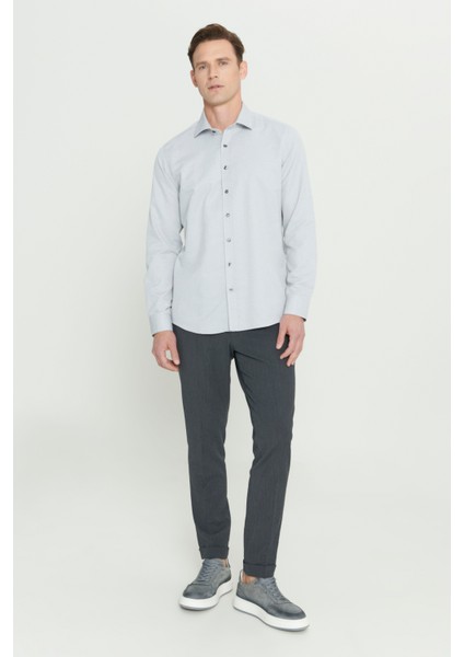 Kolay Ütülenebilir Slim Fit Dar Kesim Düğme Yaka Gofre Desenli Gömlek