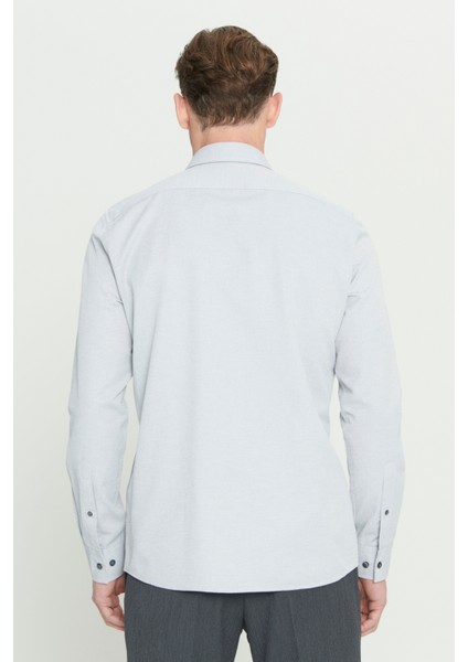 Kolay Ütülenebilir Slim Fit Dar Kesim Düğme Yaka Gofre Desenli Gömlek