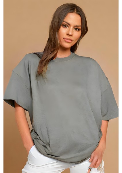 Kadın Oversize Kısa Kollu Penye T-Shirt