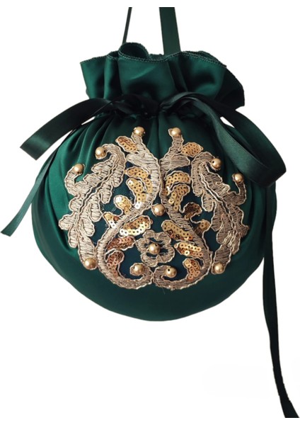 Yeşil Gelin Takı Kesesi,gelin Çantası,yeşil Dantelli,düğün,nişan,doğum Günü,çanta,kese