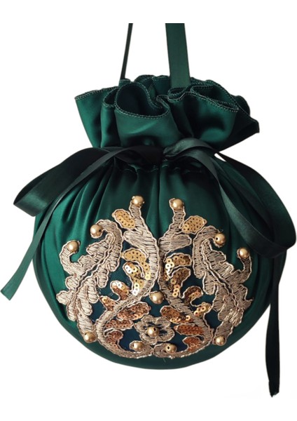 Yeşil Gelin Takı Kesesi,gelin Çantası,yeşil Dantelli,düğün,nişan,doğum Günü,çanta,kese fiyatları
