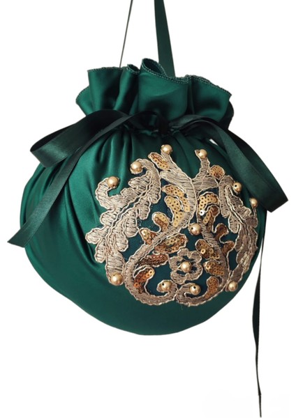 Yeşil Gelin Takı Kesesi,gelin Çantası,yeşil Dantelli,düğün,nişan,doğum Günü,çanta,kese modelleri