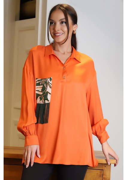 Cep Detaylı Çıtçıtlı Turuncu Kadın Bluz 4032-2Y4 modelleri