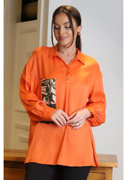 Cep Detaylı Çıtçıtlı Turuncu Kadın Bluz 4032-2Y4 fırsatları