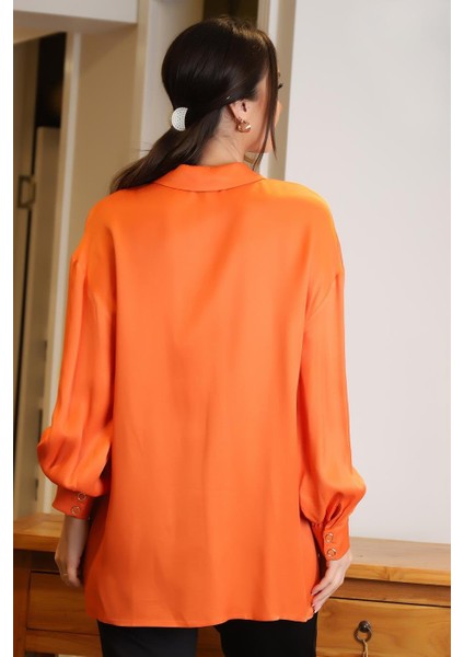 Cep Detaylı Çıtçıtlı Turuncu Kadın Bluz 4032-2Y4 indirimleri