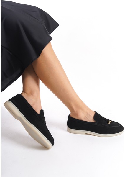 Mubiano Hakiki Deri Collection Kadın Süet Loafer & Babet Siyah -MCKRY1410-S fırsatları