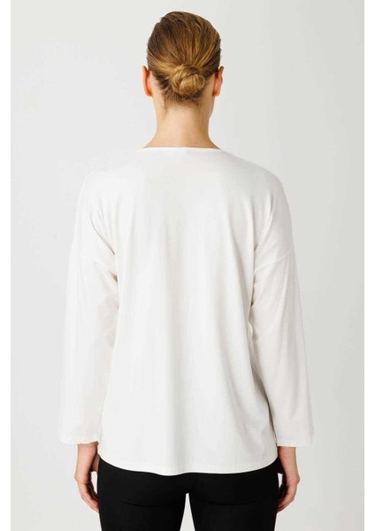 V Yaka Taşlı Ekru Kadın Bluz 30237-2Y4 indirimleri