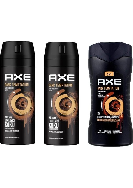 Dark Temptation Erkek Sprey Deodorant 150ML X2 Adet + Dark Temptation 3in1 Erkek Duş Jeli 250ML 3lü Set