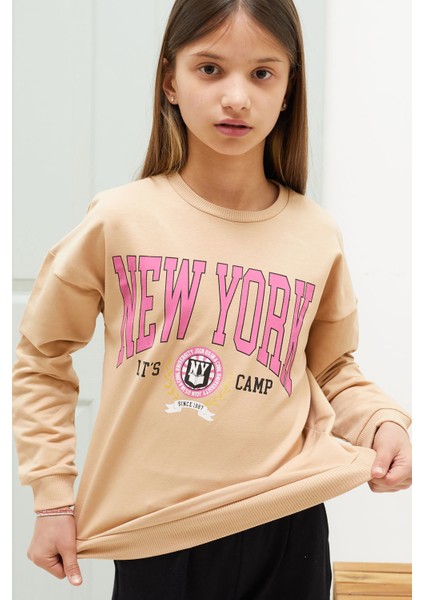 Krem Newyork Yazılı Kız Çocuk Alt Üst Takım 18585 fiyatları