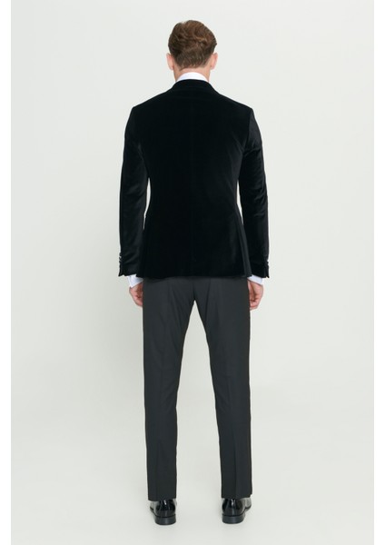 Slim Fit Dar Kesim Kırlangıç Yaka Pamuk Kadife Smokin Takım