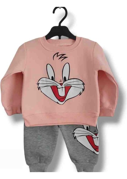 Kız Bebek Çocuk Alt Üst Eşofman Takımı Kışlık 3 Ip Şardonlu Bugs Bunny Model