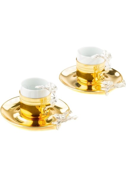 Bakır Kahve Fincanı Porselen Kahve Fincanı Nikel Japon Gülü Çizgili 2'li Kahve Fincanı Altın modelleri