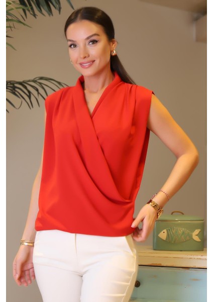 Kolsuz V Yaka Kırmızı Kadın Bluz 81856-2Y4 fiyatları