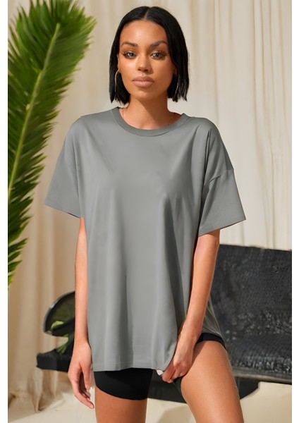 Kadın Penye Oversize Kısa Kollu T-Shirt