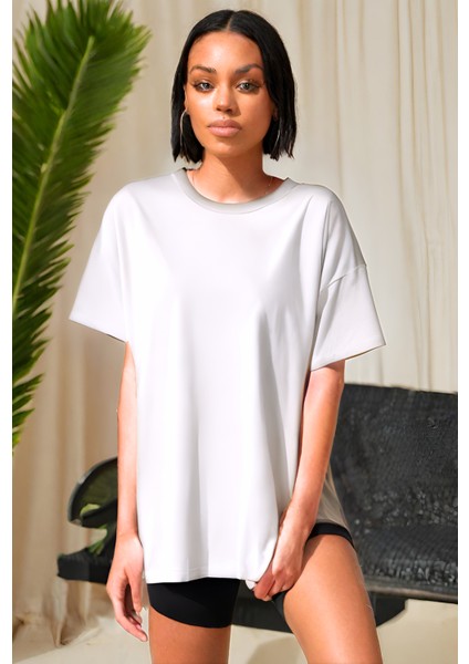 Kadın Penye Oversize Kısa Kollu T-Shirt