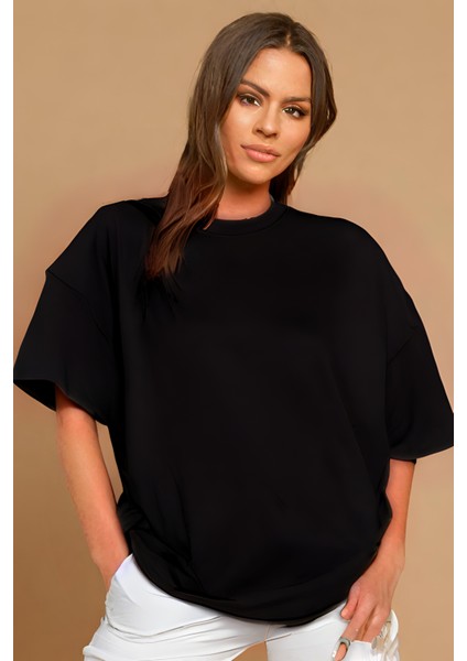 Kadın Oversize Kısa Kollu Penye T-Shirt